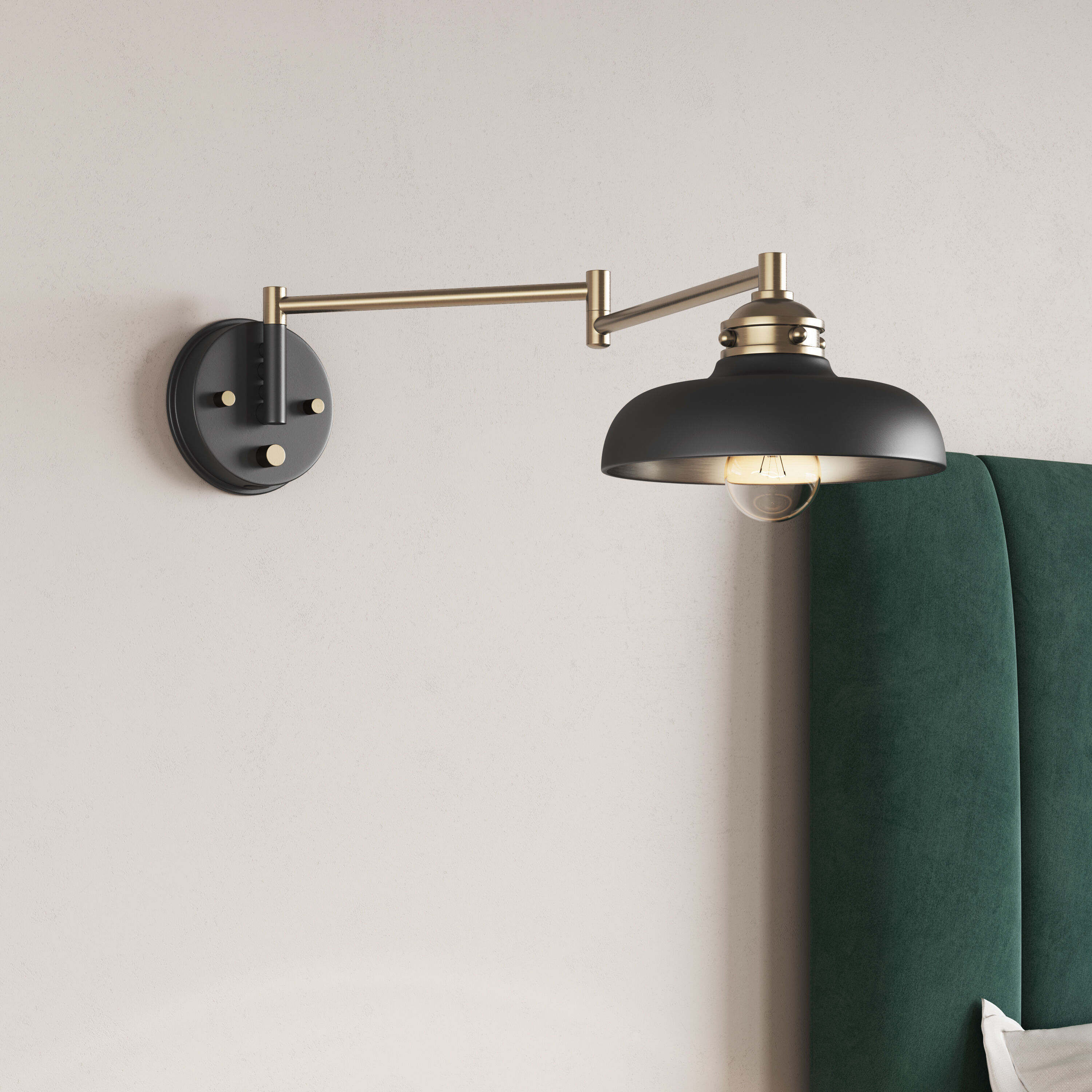 Ellison 24.75 inch 60 watt Matte Black/Vintage Brass Swing Arm Sconce Wall Light